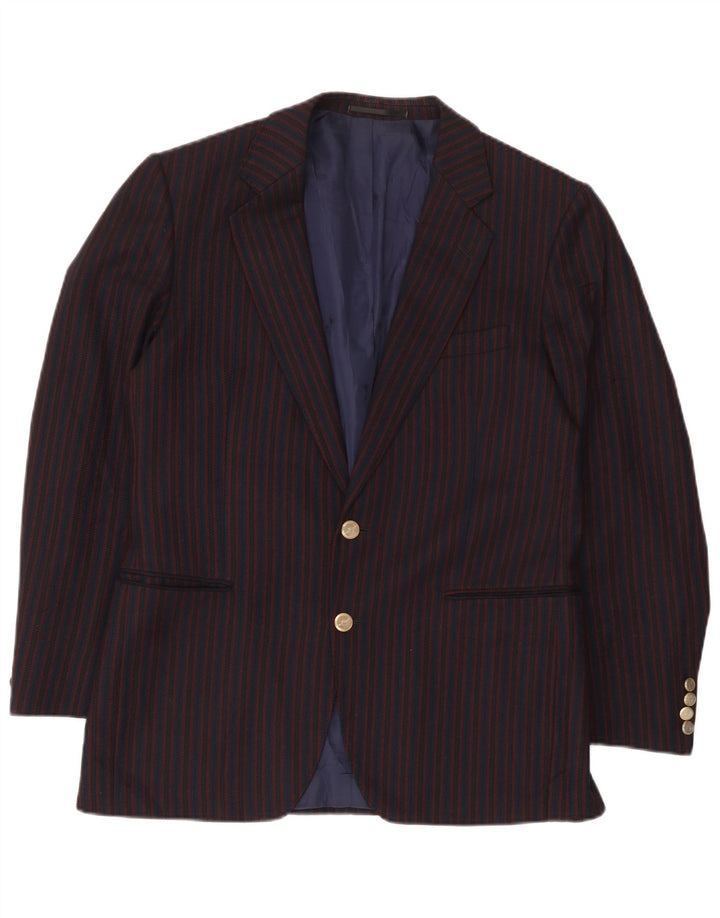 Jaqueta blazer masculina vintage com 2 botões Reino Unido 38 lã listrada azul marinho médio