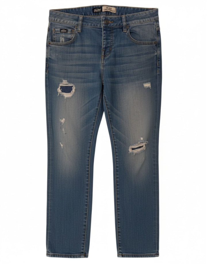 Jeans femininos SUPERDRY Girlfriend Distressed Slim W26 L30 Azul Algodão