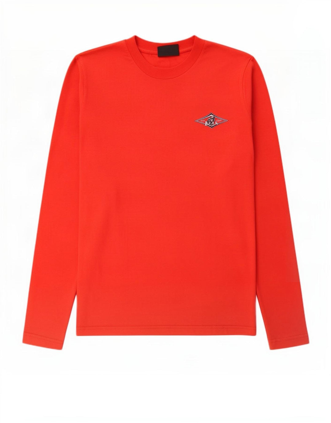 Bear Mens Graphic Top Manga Longa Pequeno Algodão Vermelho