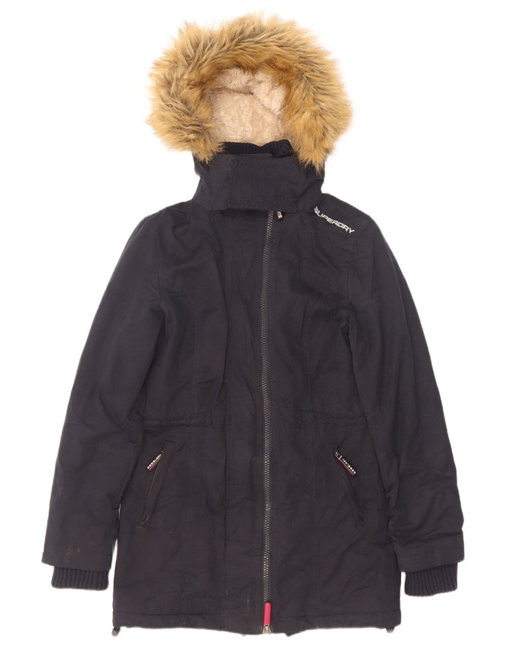 Jaqueta feminina Sherpa Parka com capuz Superdry Reino Unido 10 poliéster azul marinho pequeno