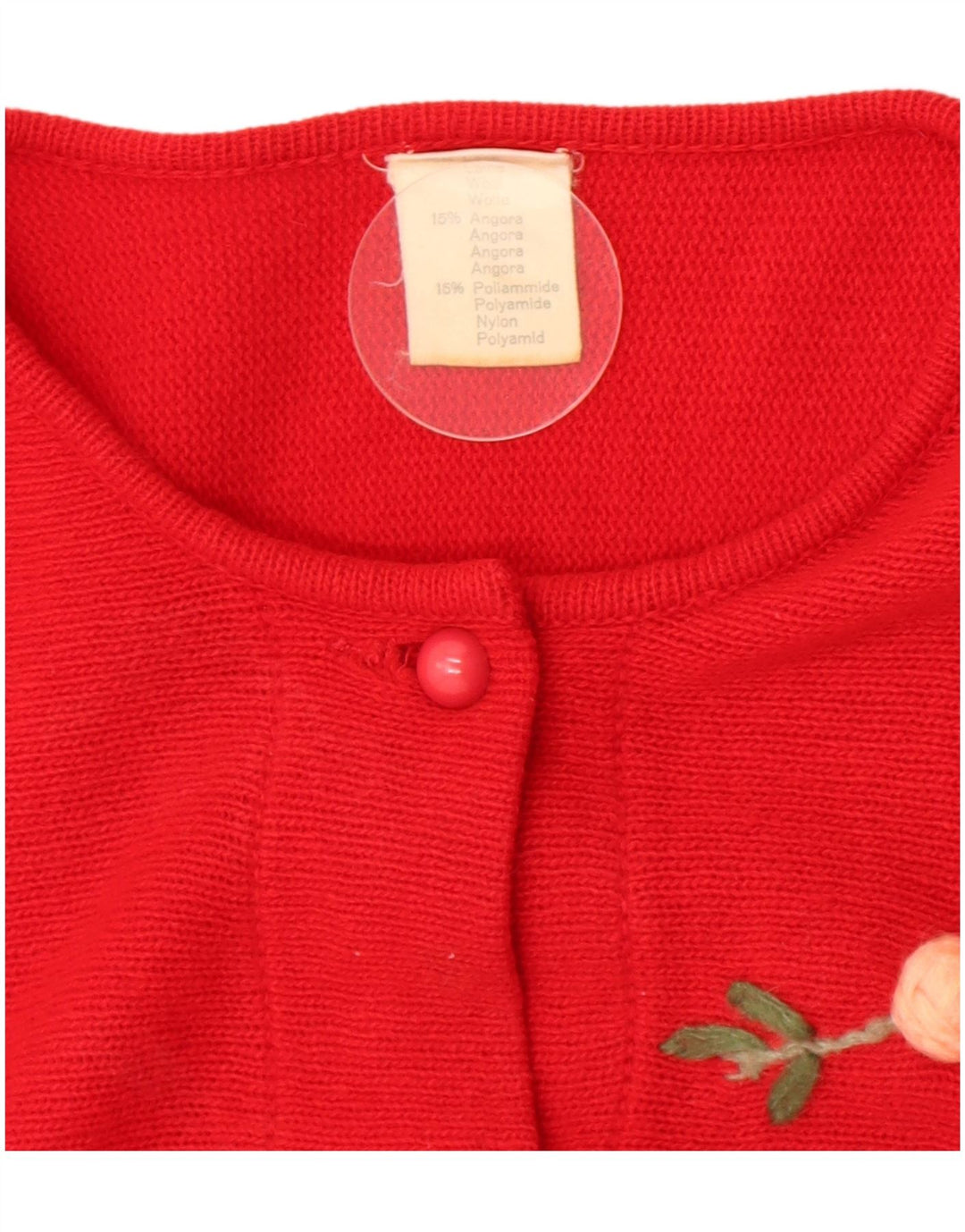 Suéter cardigã feminino vintage Reino Unido 12 lã floral vermelha média