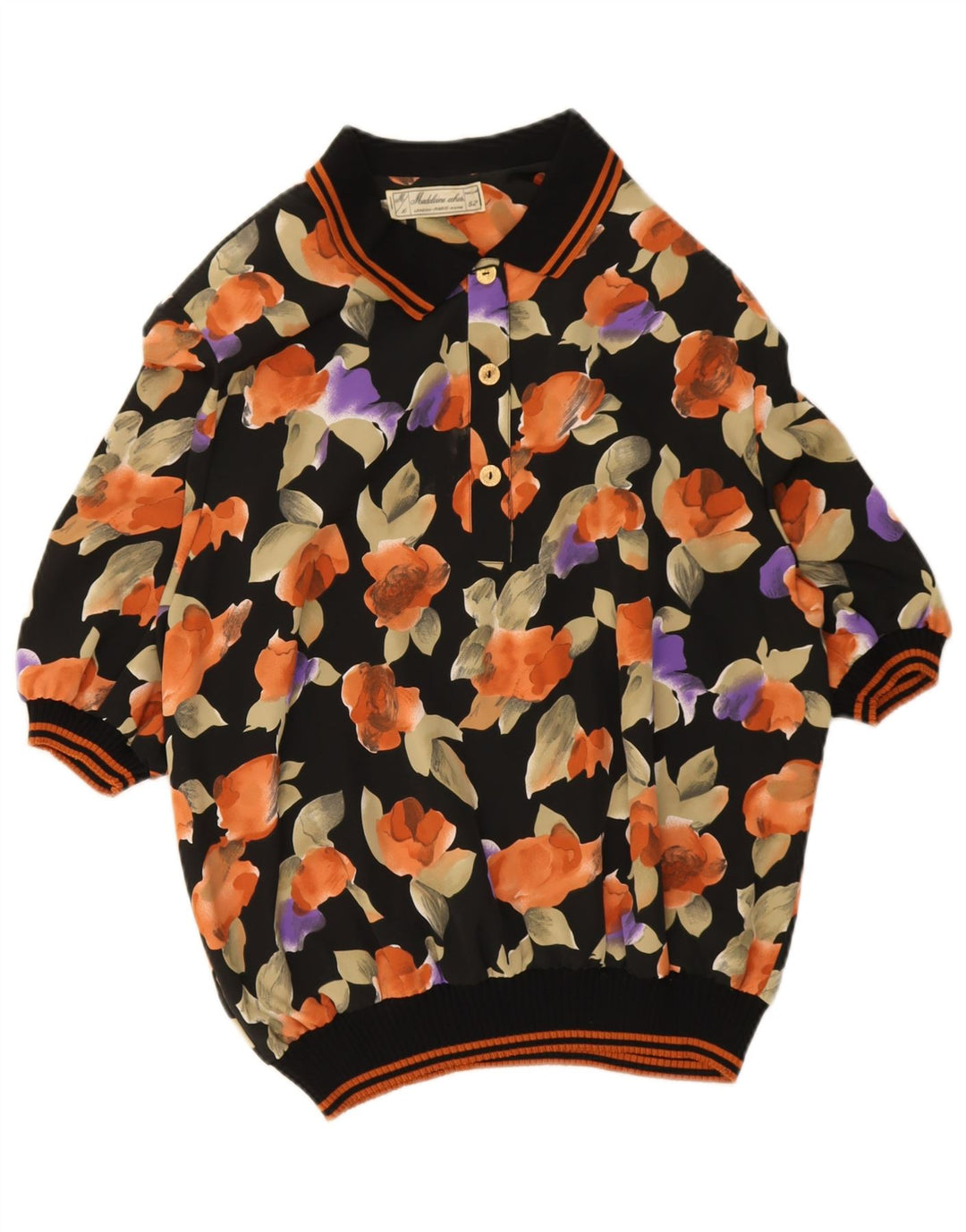 Pulôver feminino vintage IT 52 2XL preto floral