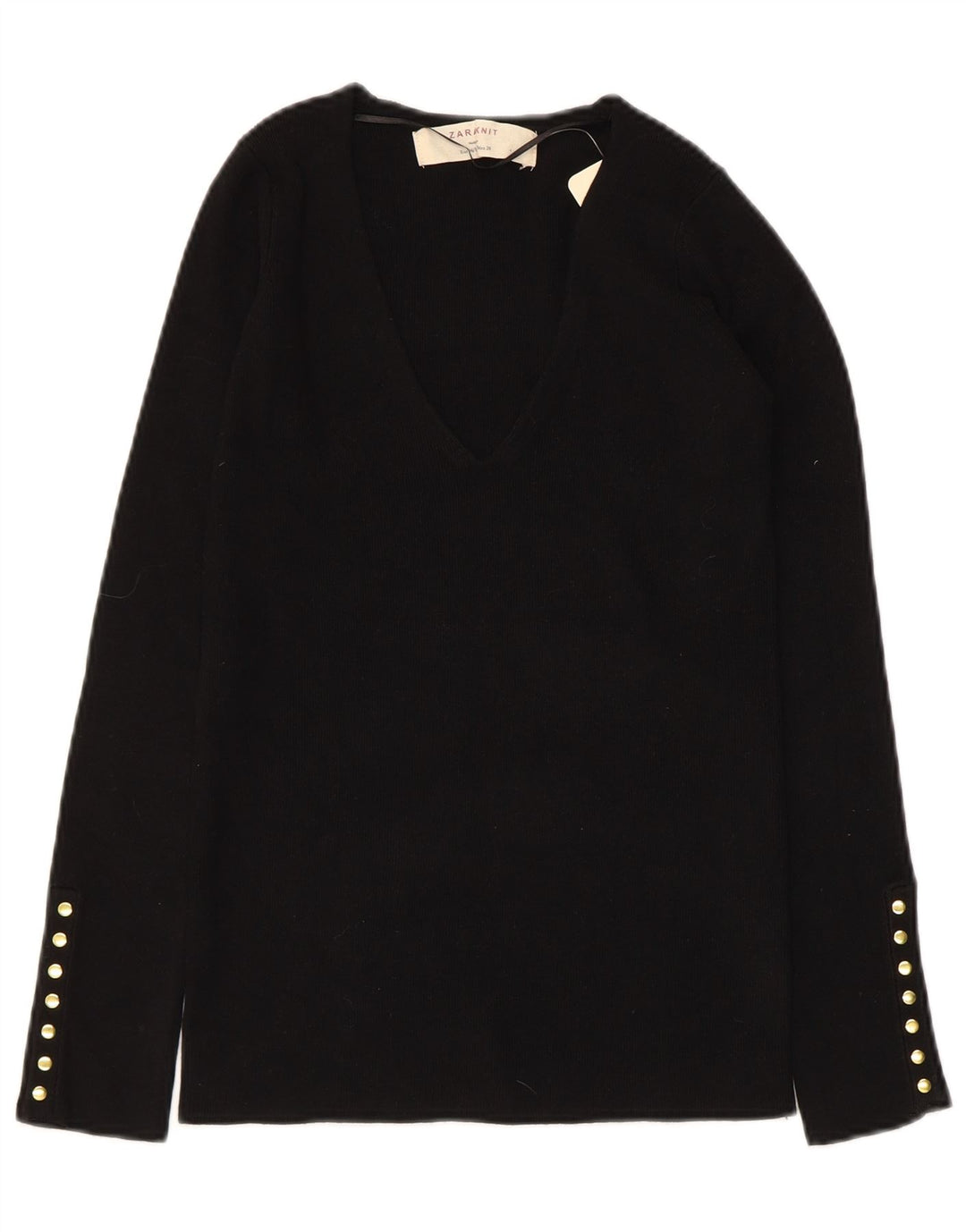 Suéter feminino ZARA com decote em V Reino Unido 12 médio preto rayon