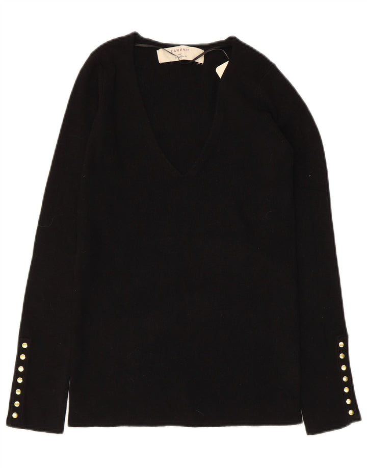 Suéter feminino ZARA com decote em V Reino Unido 12 médio preto rayon