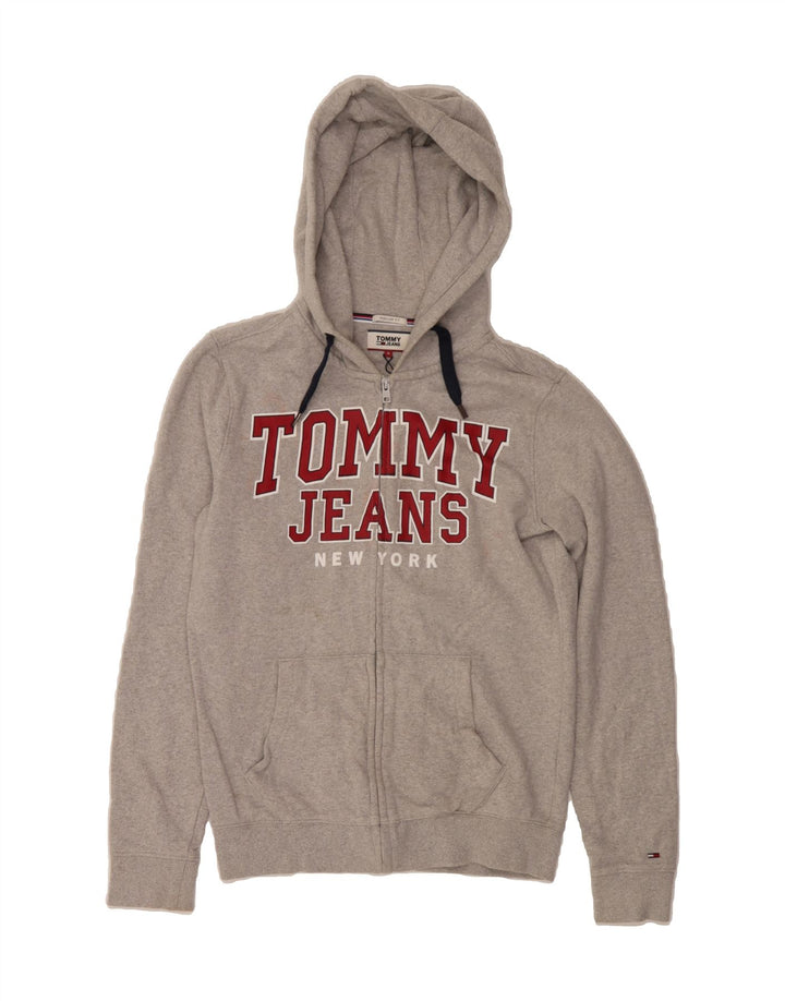 TOMMY HILFIGER Mens Regular Fit Graphic Zip Hoodie Sweater Small Grey Vintage Tommy Hilfiger and Second-Hand Tommy Hilfiger from Messina Hembry 