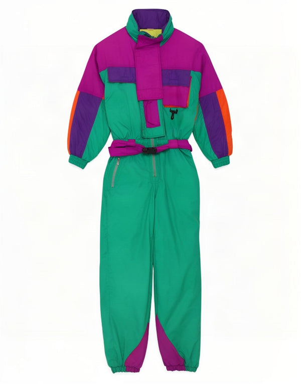 Macacão de esqui feminino vintage IT 48 XL multicolorido Colourblock poliamida