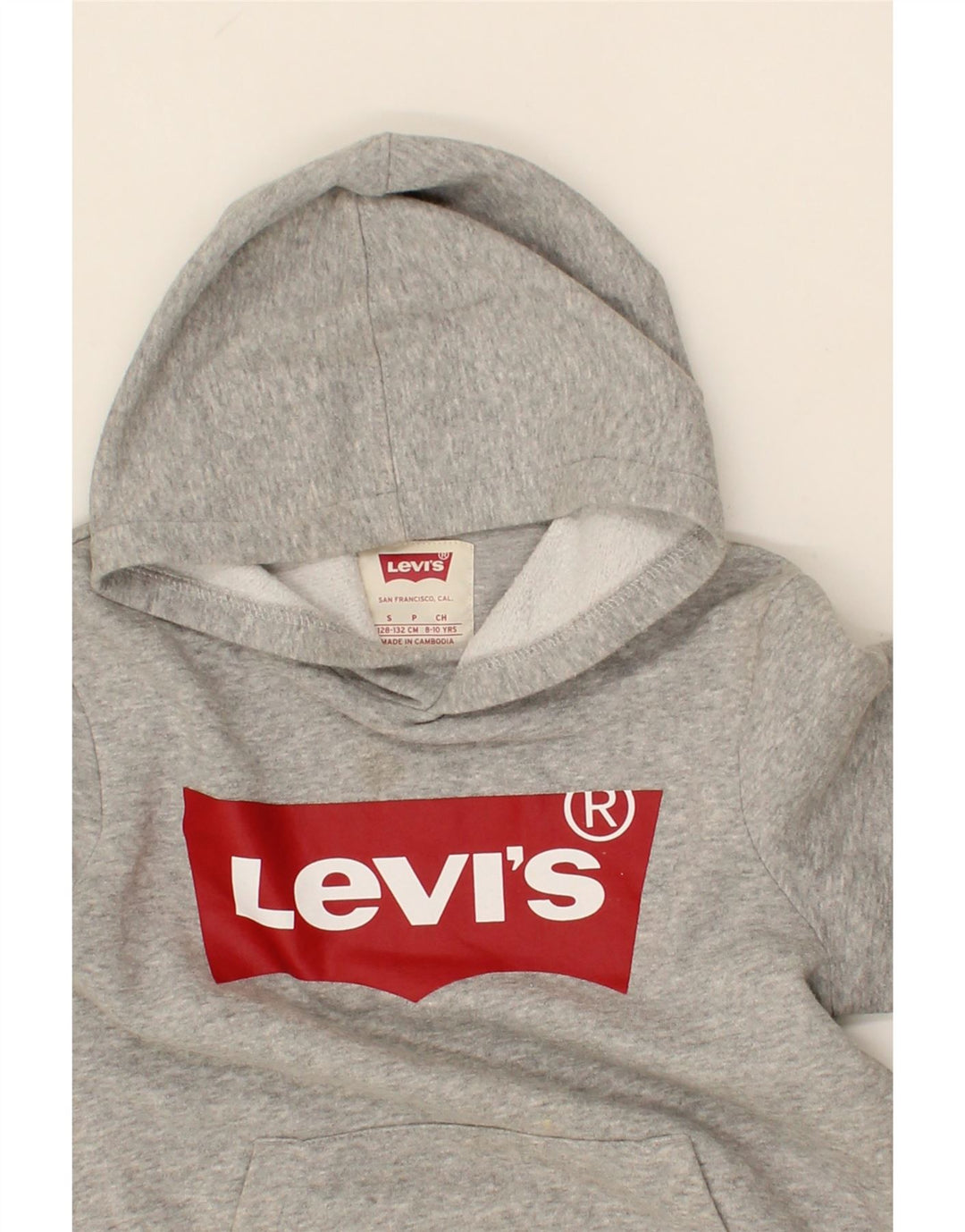 LEVI'S Girls Graphic Hoodie Jumper 8-9 Years Small Grey Cotton Vintage Levi's and Second-Hand Levi's from Messina Hembry 