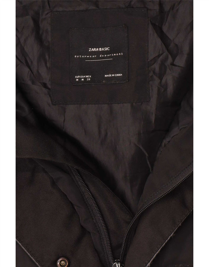 Casaco acolchoado com capuz feminino Zara UK 14 médio preto