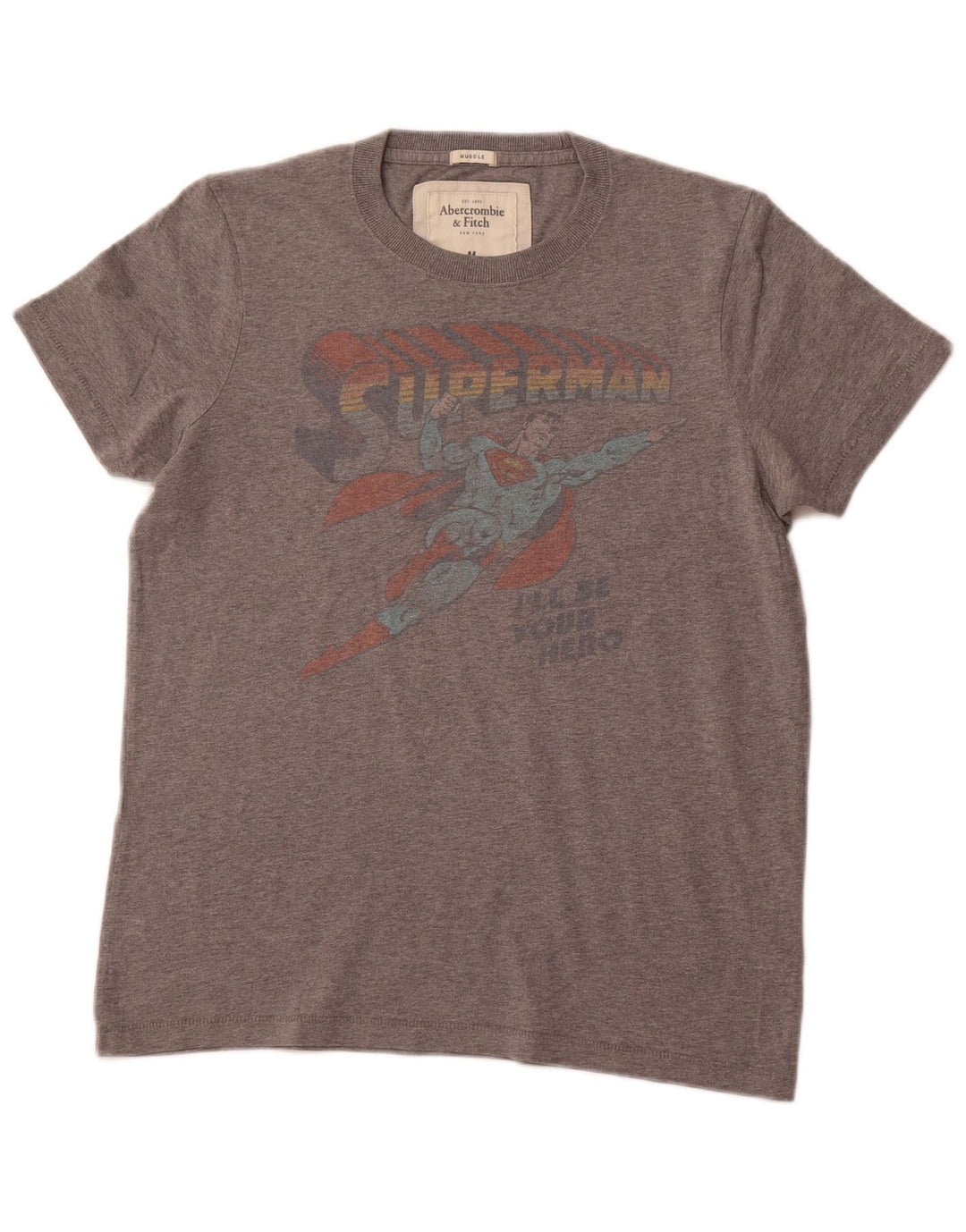 Camiseta masculina ABERCROMBIE & FITCH Muscle Graphic Top de algodão cinza médio