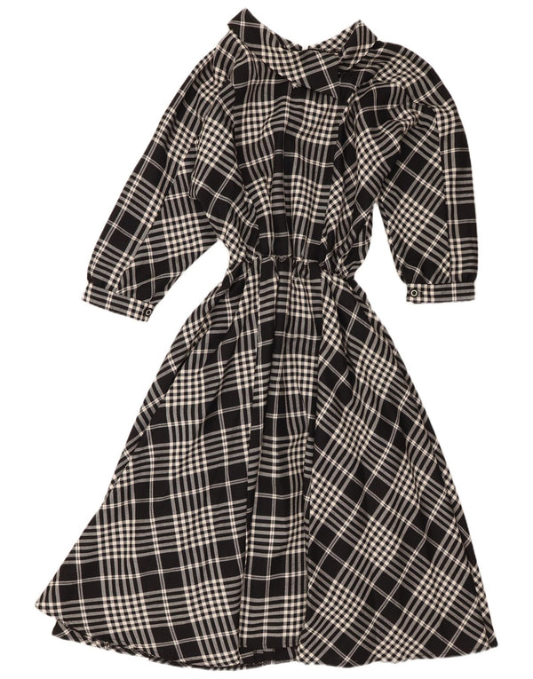 Vestido feminino vintage manga comprida linha A UK 16 grande xadrez preto