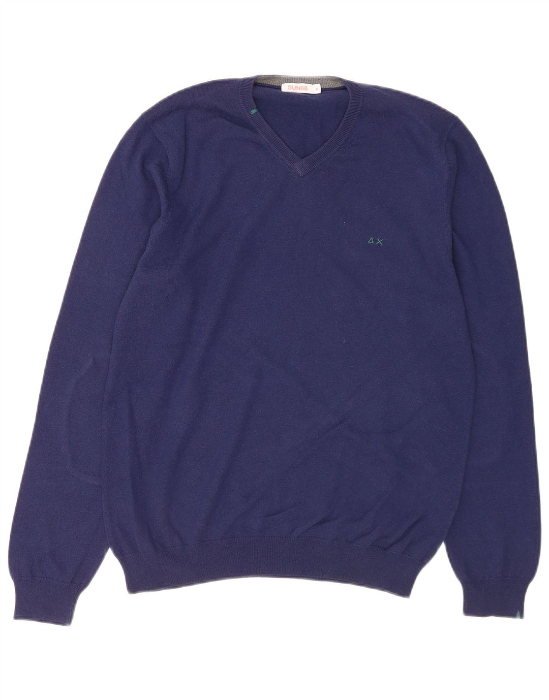 Suéter masculino SUN68 com decote em V de lã azul médio
