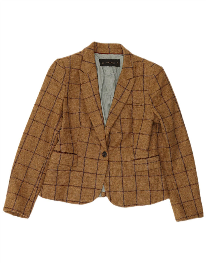 Jaqueta blazer feminina Zara com 1 botão Reino Unido 14 grande lã xadrez marrom