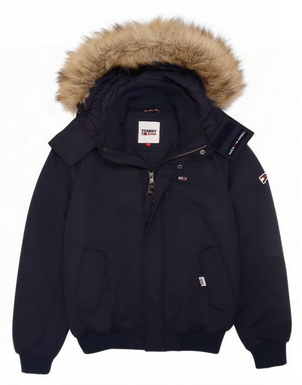 Jaqueta masculina acolchoada com capuz Tommy Hilfiger Reino Unido 34 XS azul marinho poliéster