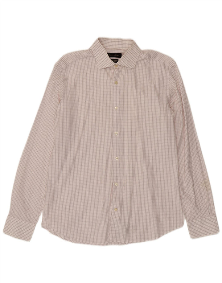 Camisa masculina Massimo Dutti EU 42 grande algodão xadrez branco