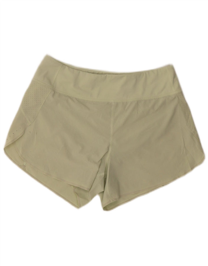 Shorts esportivos femininos Athleta UK 14 poliéster verde médio