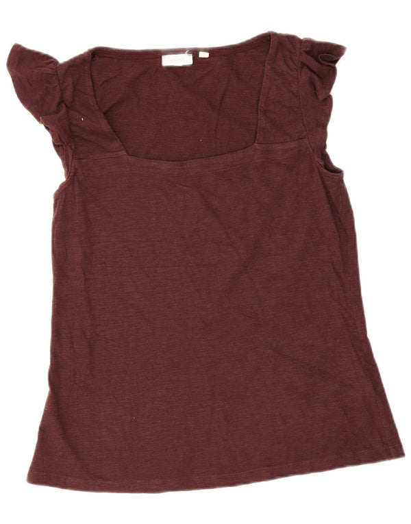 Blusa feminina Fat Face Top Reino Unido 10 algodão pequeno Borgonha