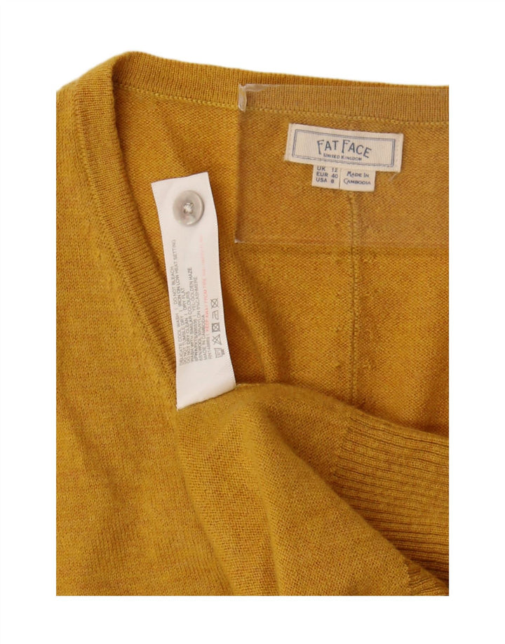 Suéter cardigã feminino Fat Face UK 12 lã amarela média