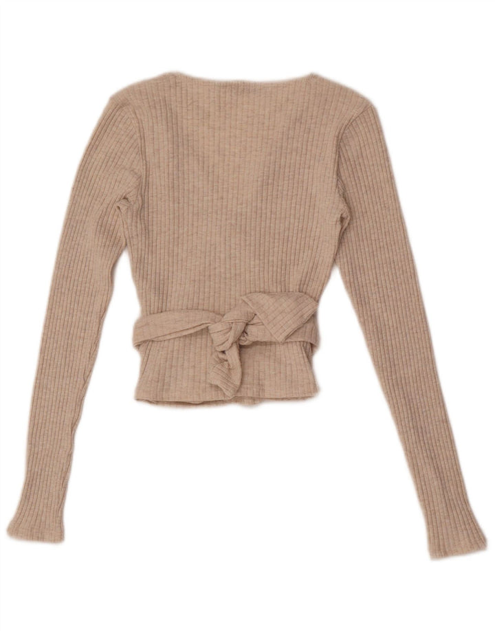 Zara Womens Crop Wrap Cardigan Top Reino Unido 12 Poliéster Bege Médio