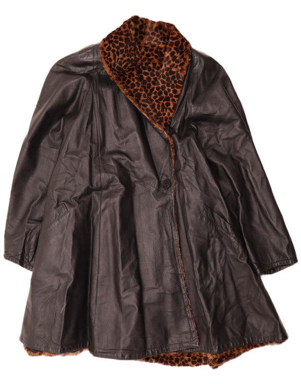 Casaco de couro reversível superdimensionado vintage feminino IT 46 grande preto