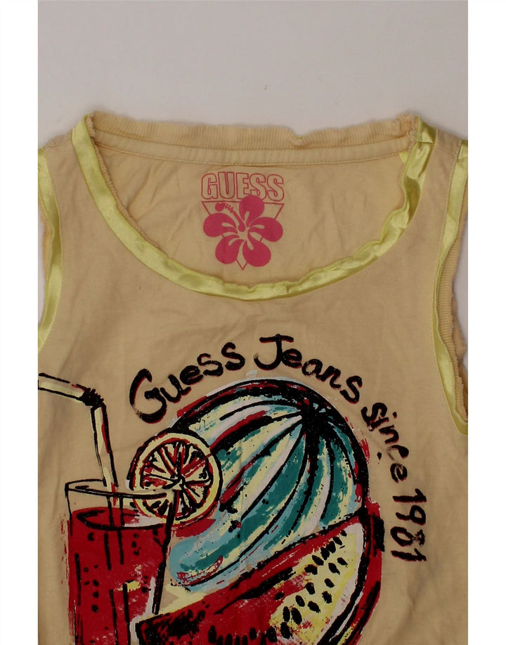 GUESS Girls Graphic Sleeveless Blouse Top 7-8 Years Beige Cotton Vintage Guess and Second-Hand Guess from Messina Hembry 