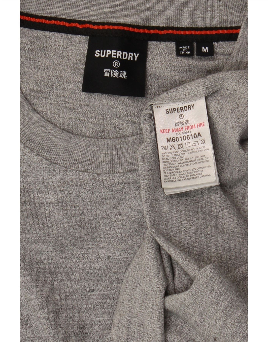 SUPERDRY Top gráfico masculino manga comprida algodão manchado cinza médio