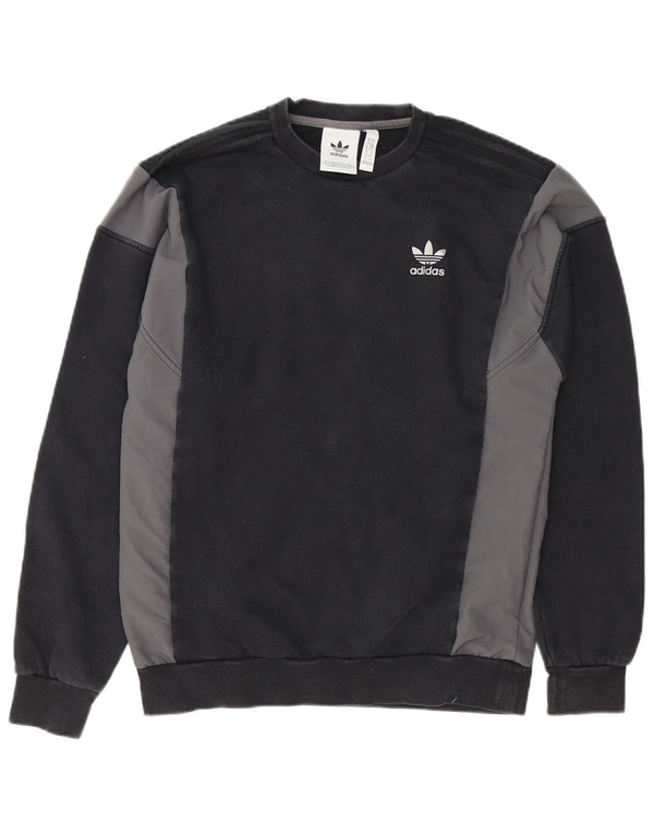 Adidas Mens Moletom Jumper Pequeno Algodão Colorblock Preto