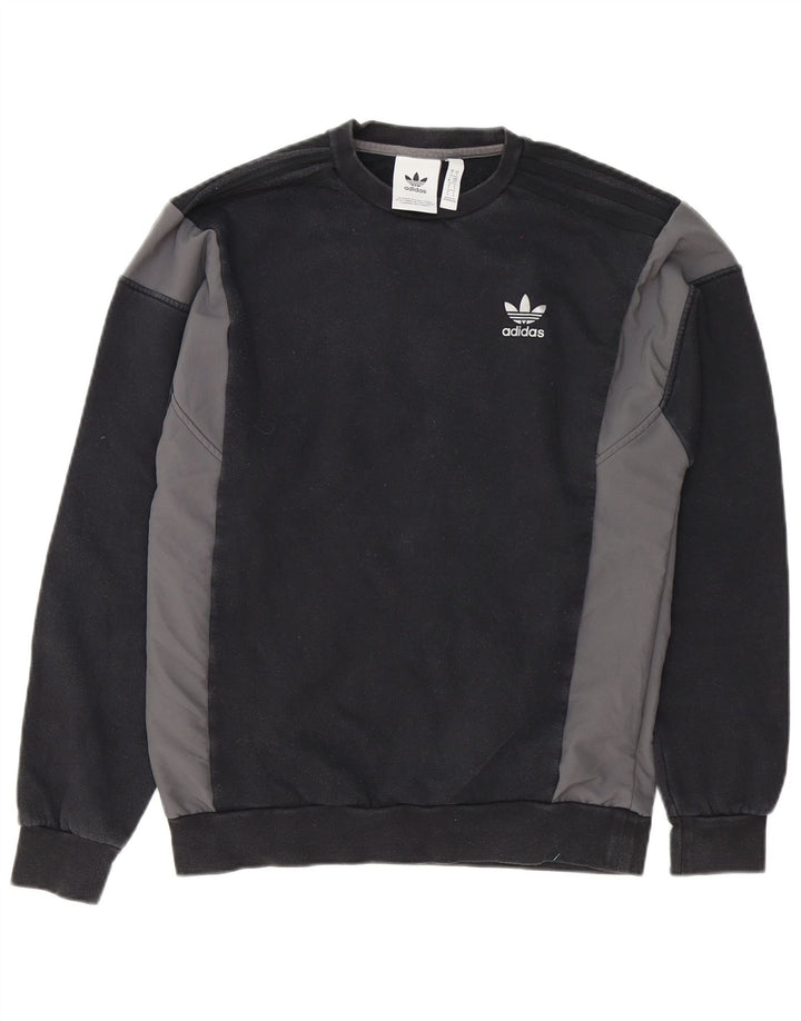 Adidas Mens Moletom Jumper Pequeno Algodão Colorblock Preto