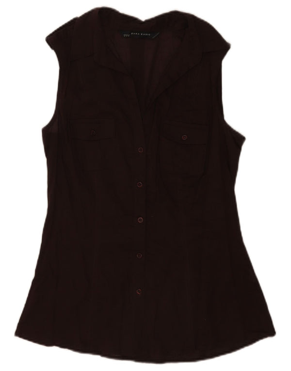 Camisa feminina sem mangas Zara Reino Unido 12 marrom médio