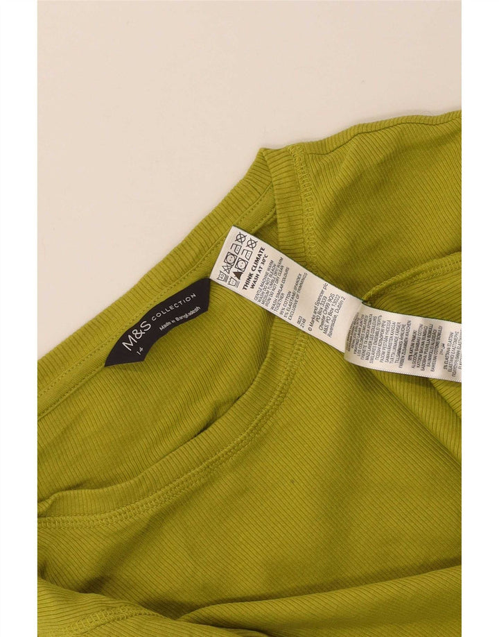 Top feminino Marks & Spencer manga comprida Reino Unido 14 algodão verde médio