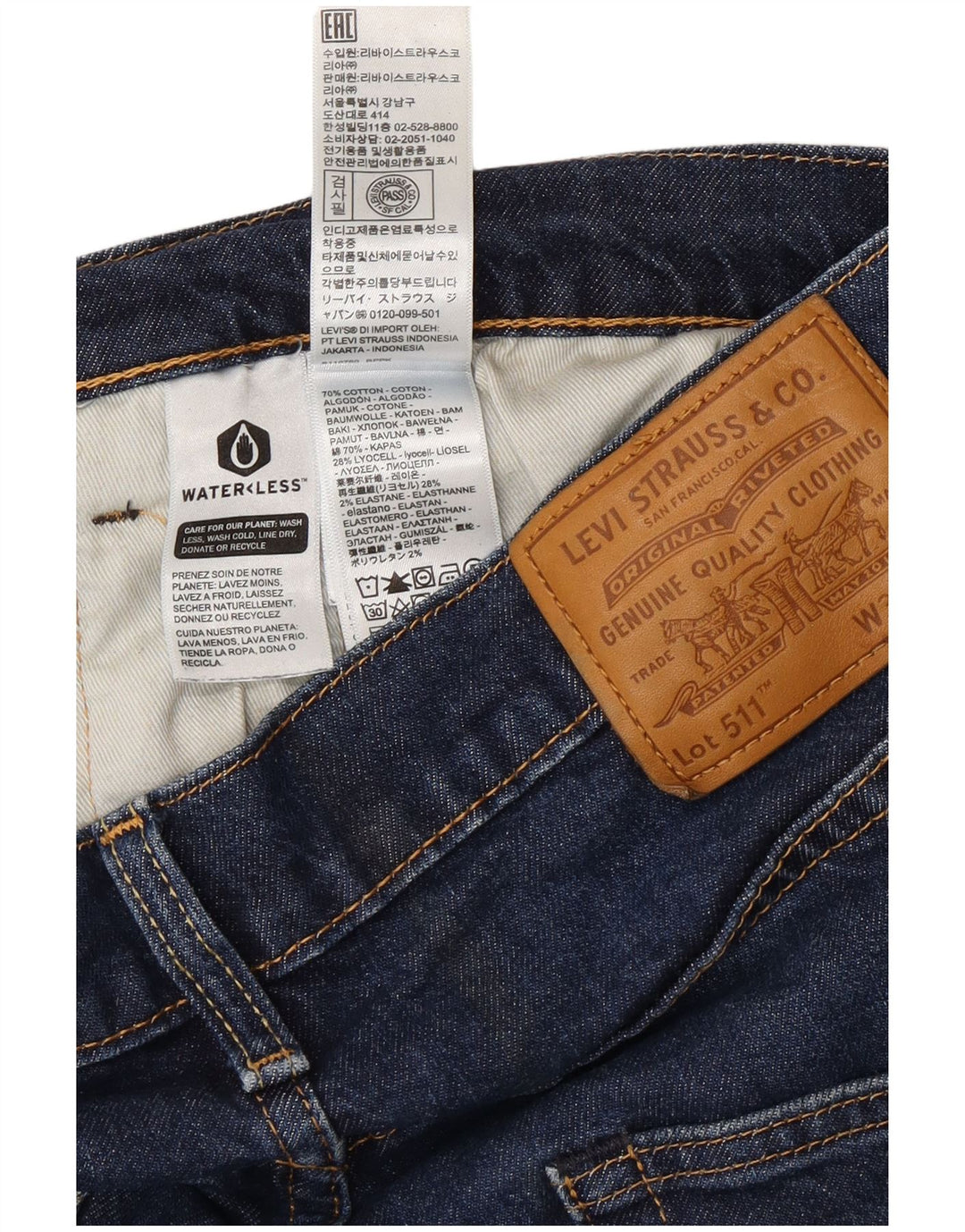 LEVI'S Masculino 511 Slim Jeans W33 L34 Azul Marinho Algodão