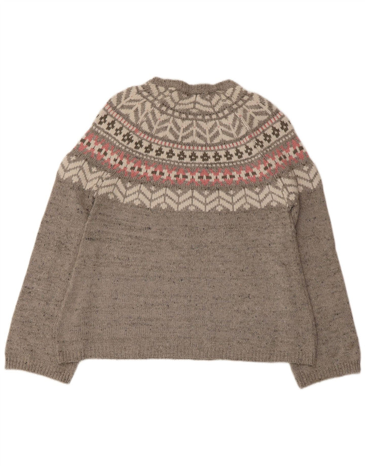 Suéter feminino Marks & Spencer com gola canoa Reino Unido 12 cinza médio Fair Isle