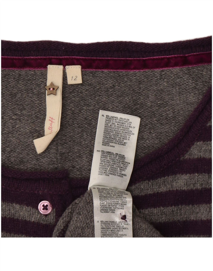 Suéter cardigã feminino White Stuff UK 12 lã listrada cinza médio
