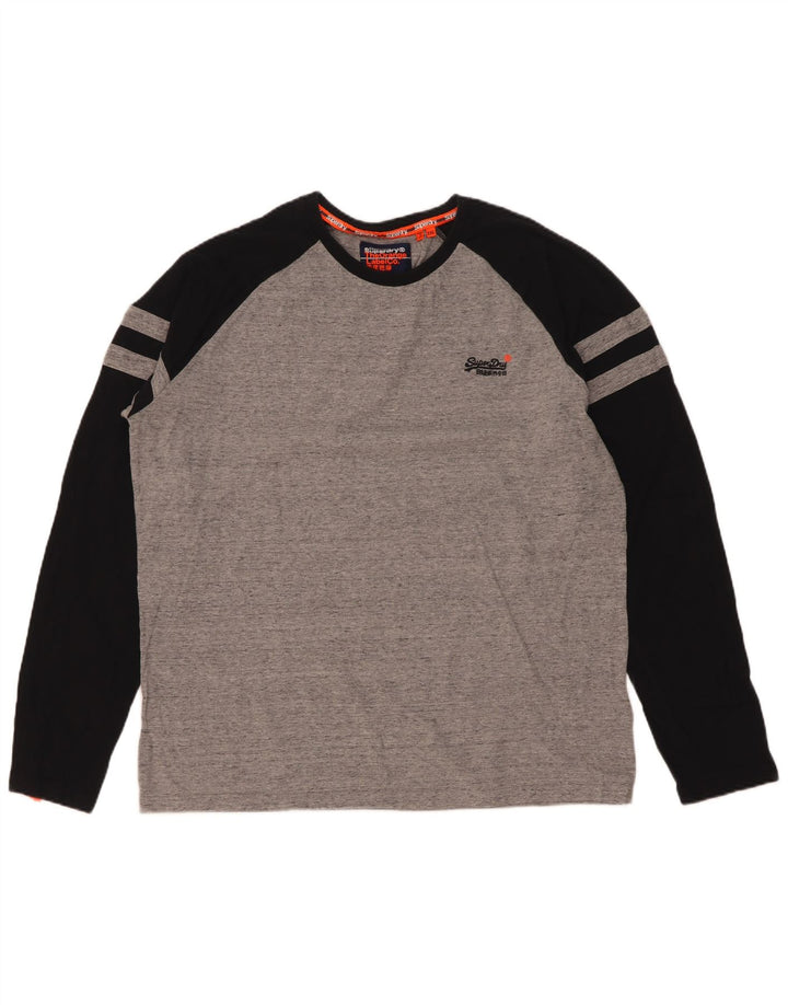 Top masculino Superdry manga comprida 2XL algodão colorblock cinza