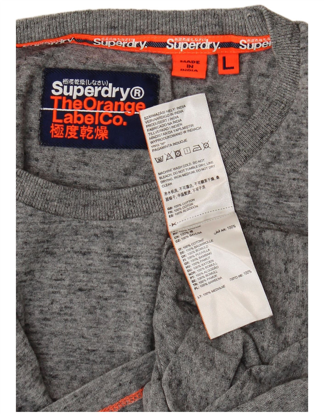 Camiseta masculina Superdry Top grande algodão manchado cinza