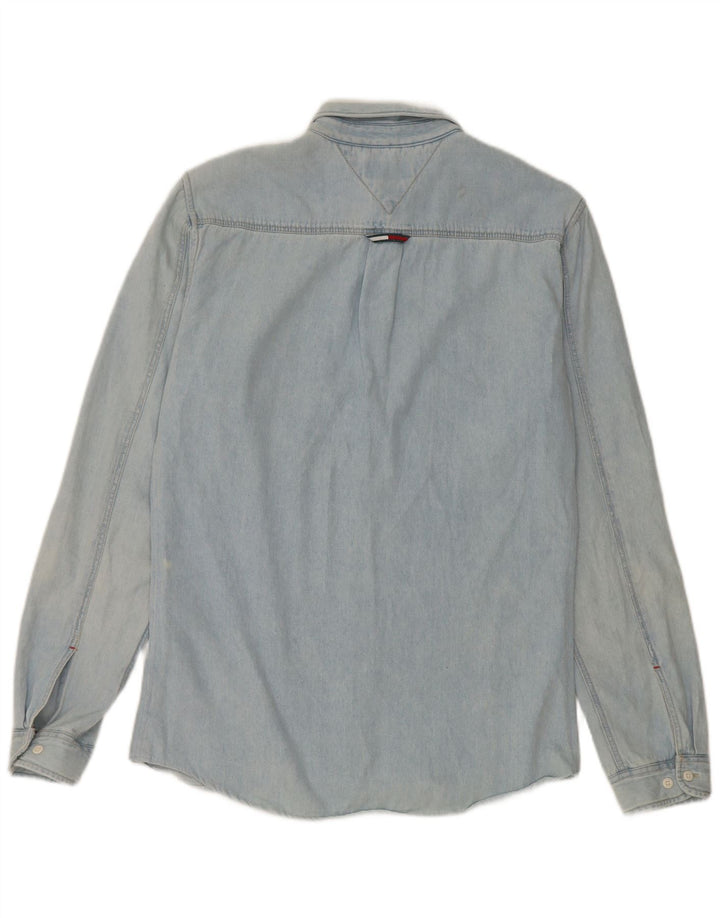 Camisa jeans masculina Tommy Hilfiger Regular Fit algodão azul médio