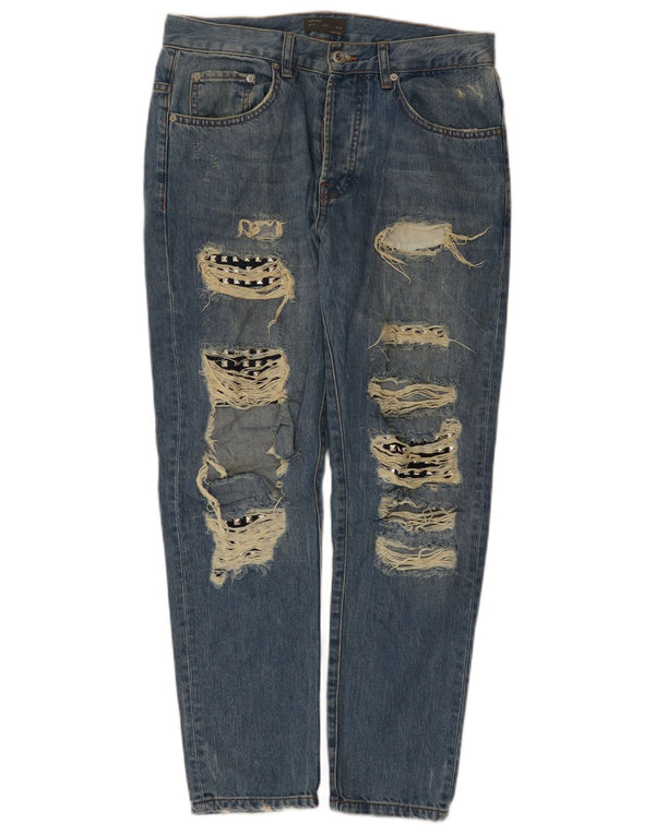 Zara Mens Distressed Slim Jeans EU 40 Médio W31 L28 Azul