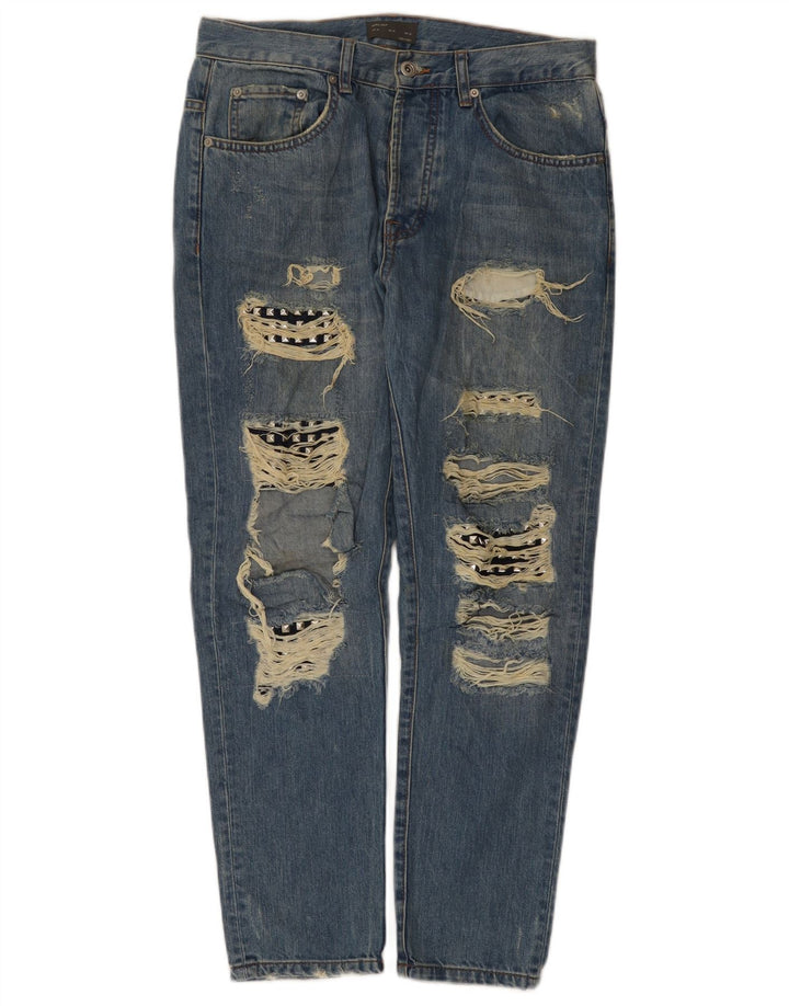 Zara Mens Distressed Slim Jeans EU 40 Médio W31 L28 Azul