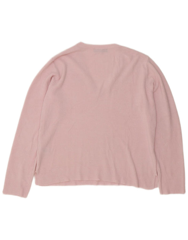 Suéter feminino Marks & Spencer com decote em V Reino Unido 14 grande acrílico rosa