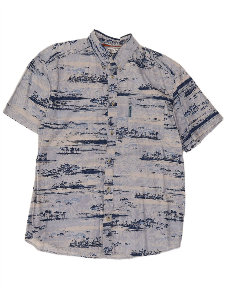 Camisa masculina Columbia Abstract Pattern manga curta azul médio algodão