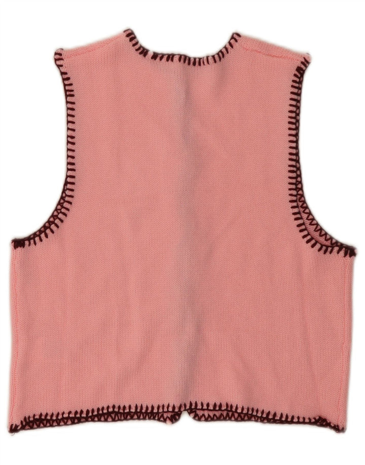 Suéter cardigã feminino vintage sem mangas UK 6 XS acrílico rosa