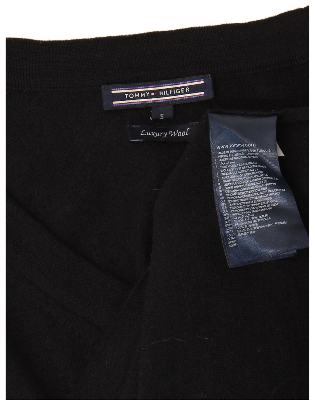 Suéter feminino Tommy Hilfiger com decote em V Reino Unido 10 pequeno lã preta