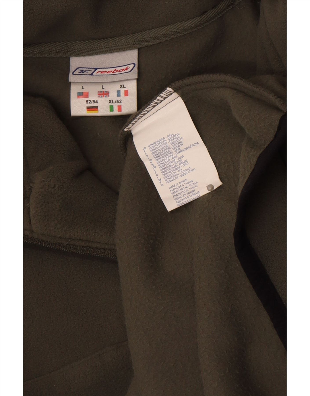 Reebok Mens Zip Neck Fleece Jumper Grande Poliéster Cáqui