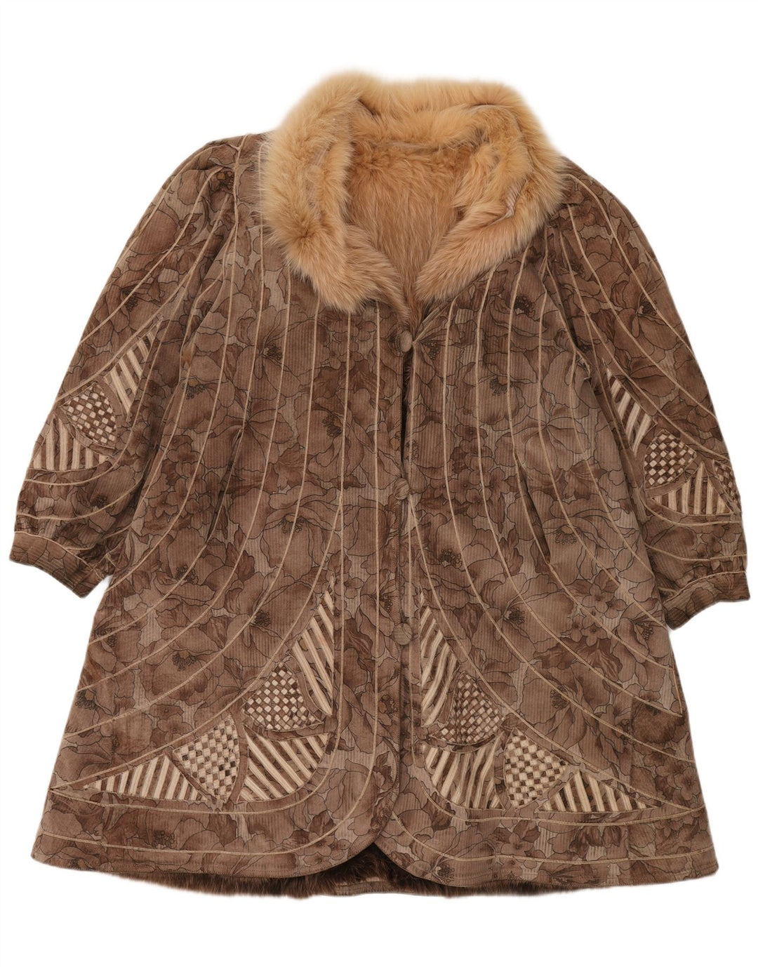 Sobretudo feminino reversível de pele sintética VINTAGE Reino Unido 18 XL marrom floral