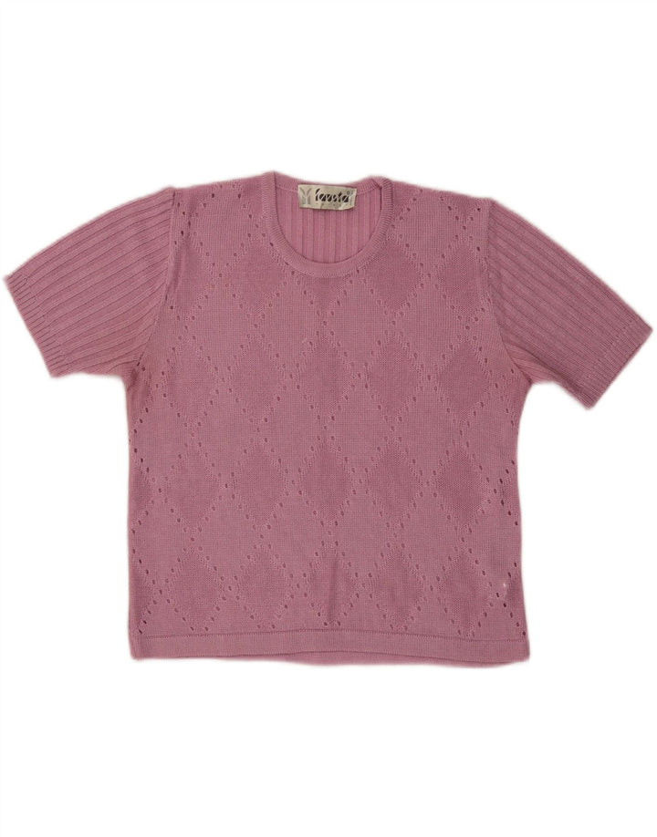 Suéter feminino FAUSTA de manga curta com gola redonda Reino Unido 10 pequeno rosa