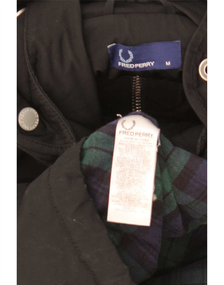 Jaqueta corta-vento masculina Fred Perry com capuz Reino Unido 38 médio preto nylon