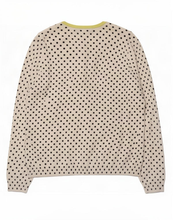 Suéter cardigã feminino Marks & Spencer UK 20 2XL branco bolinhas viscose