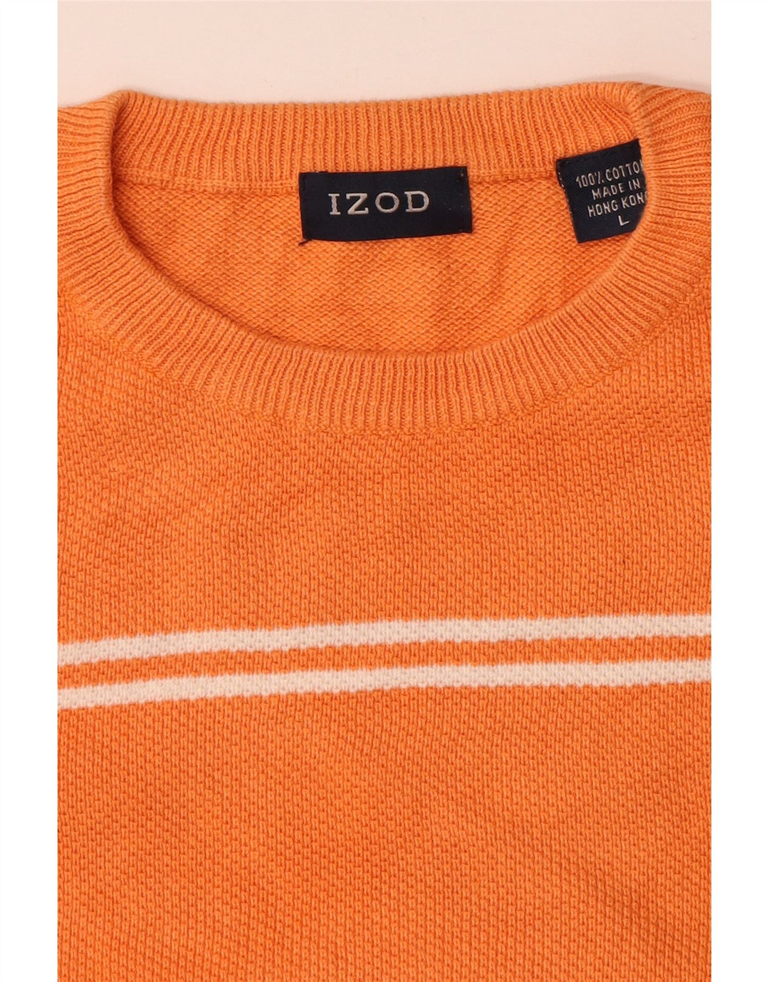 Suéter masculino IZOD com gola redonda, grande algodão listrado laranja