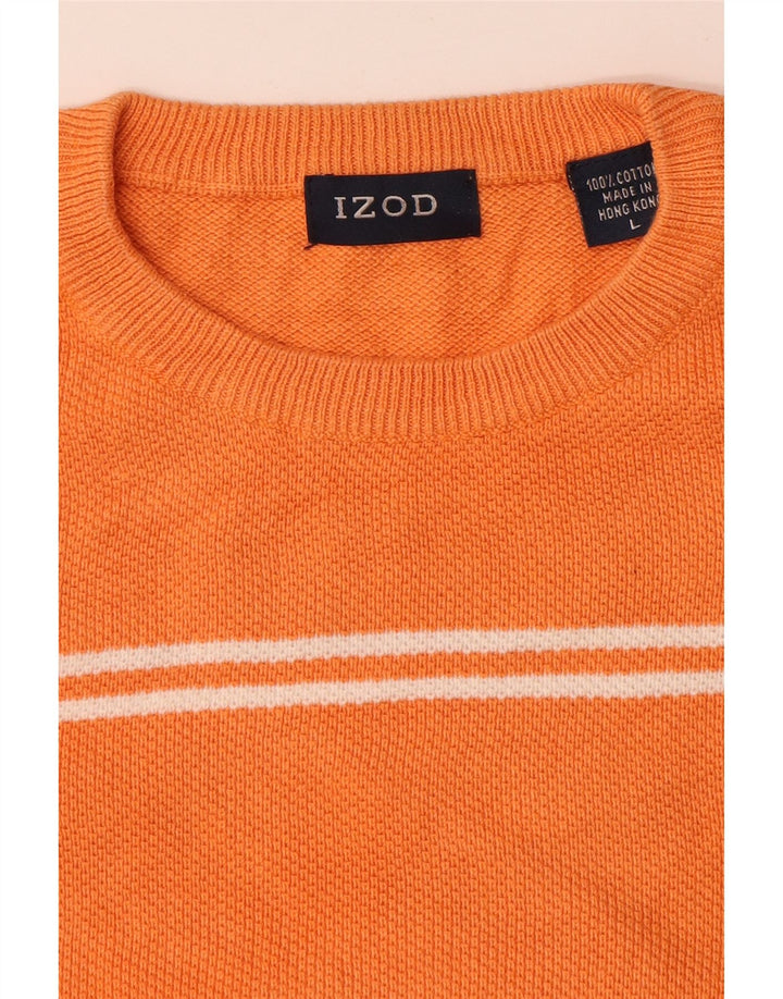 Suéter masculino IZOD com gola redonda, grande algodão listrado laranja