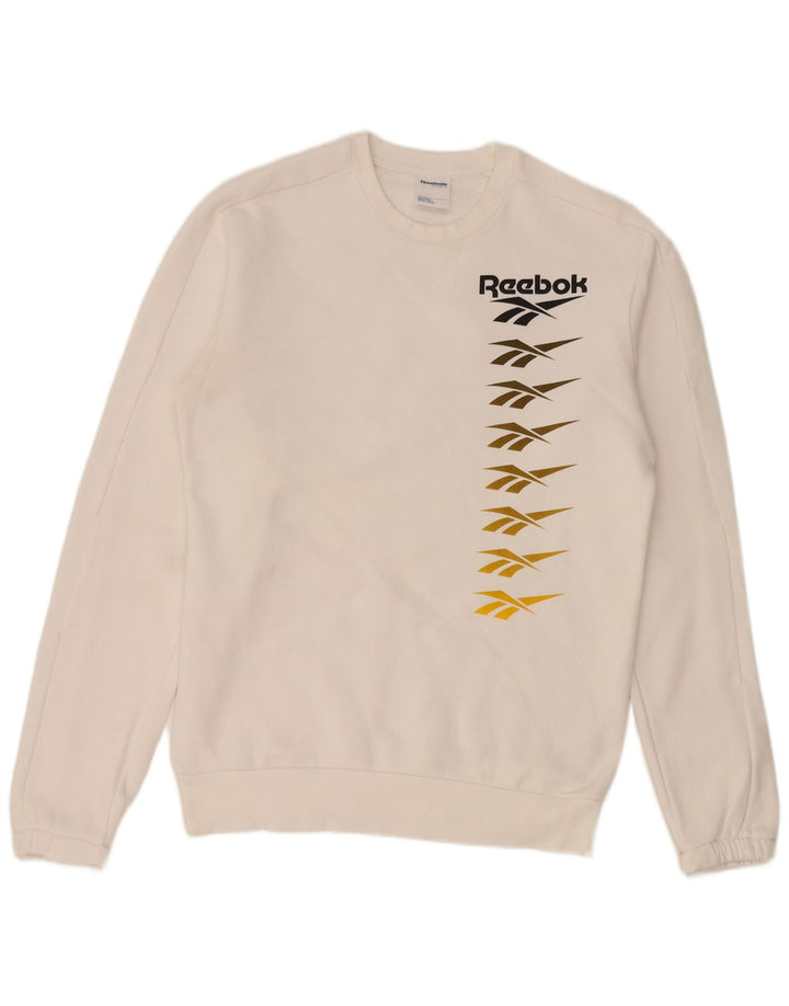 REEBOK masculino clássico ajuste moletom gráfico jumper médio algodão branco