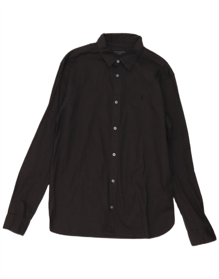Camisa masculina All Saints de algodão preto médio